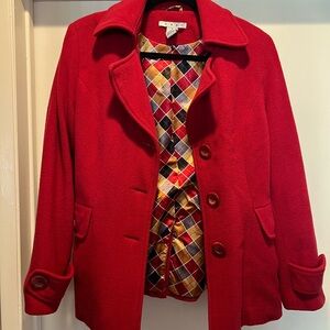 CAbi Red Wool Coat with Argyle Lining